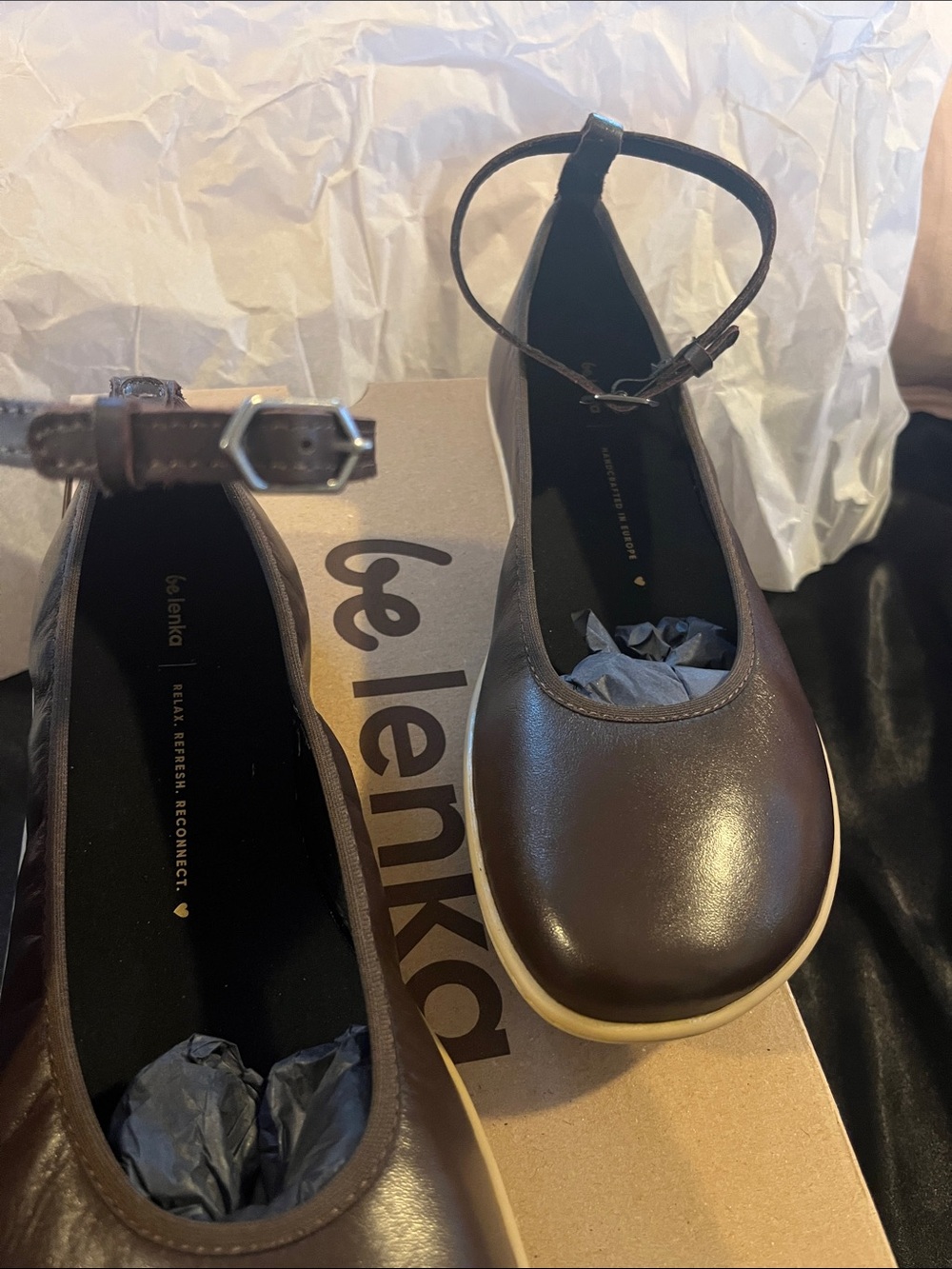Be Lenka FLORENCE Dark Brown Leather Ballet Flat with Ankle-Strap - Picture 10 of 14